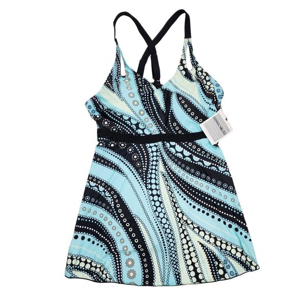 Hanna Nikole Plus Size 26W Womens Swim Dress Shorts Set Blue & Black Patterned - Picture 1 of 5